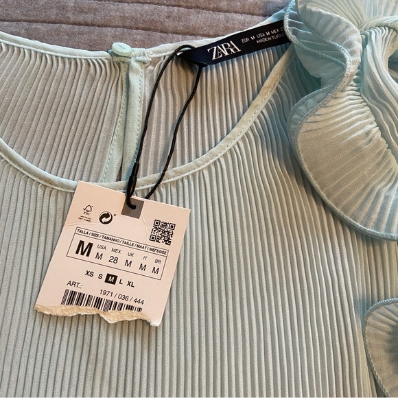 Blue Zara Boho Ruffle Sleeve Pleated Blouse Top - Picture 4 of 7